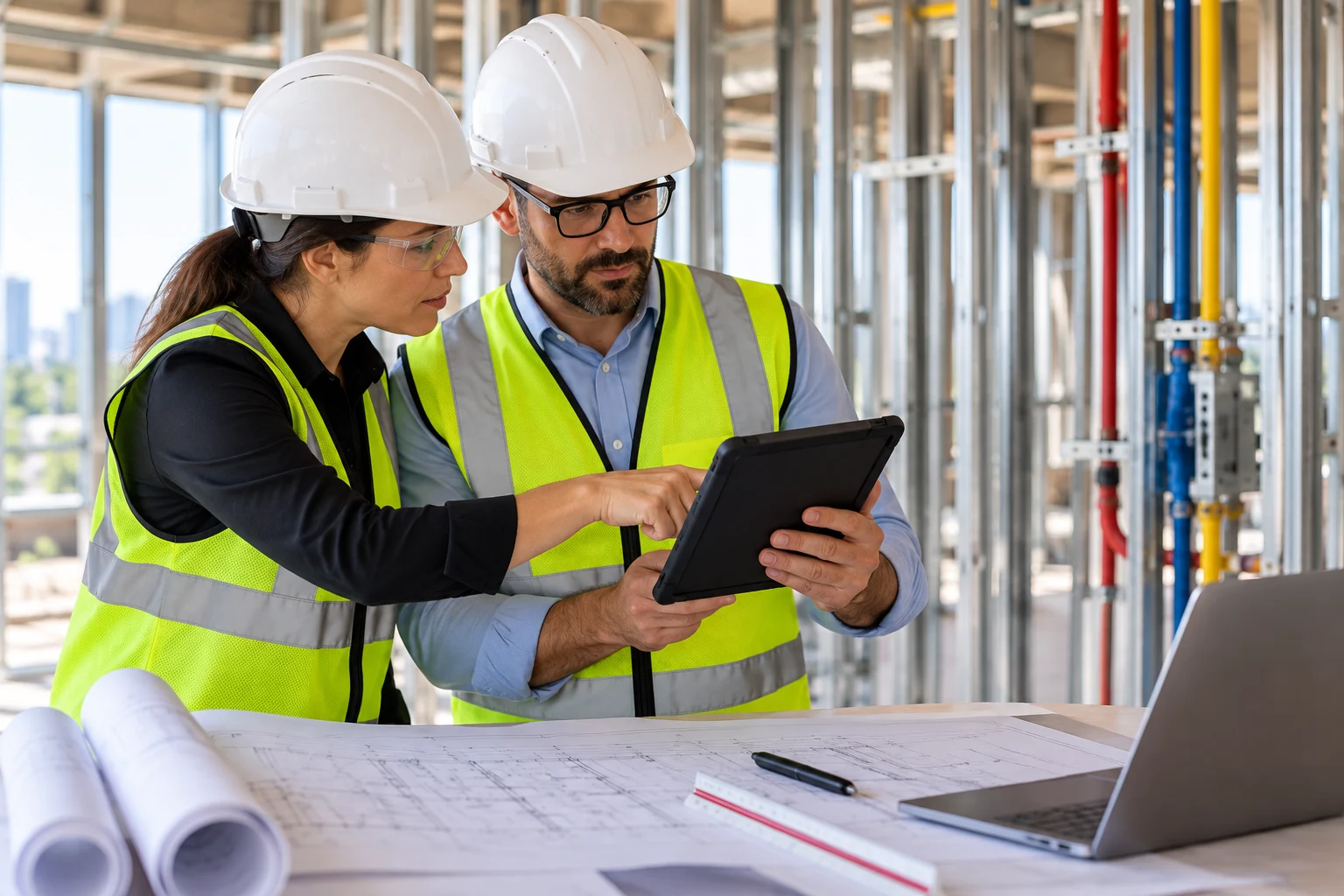 General contractors reviewing existing site conditions