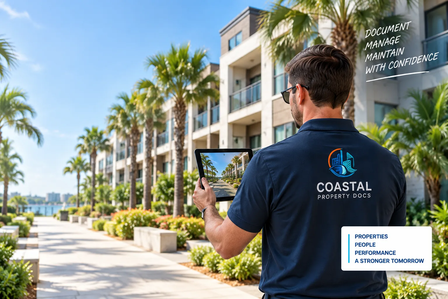 Property manager documenting a multifamily apartment community