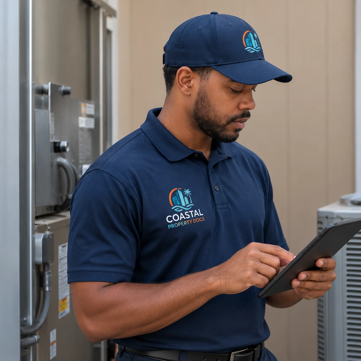 Maintenance professional reviewing property systems