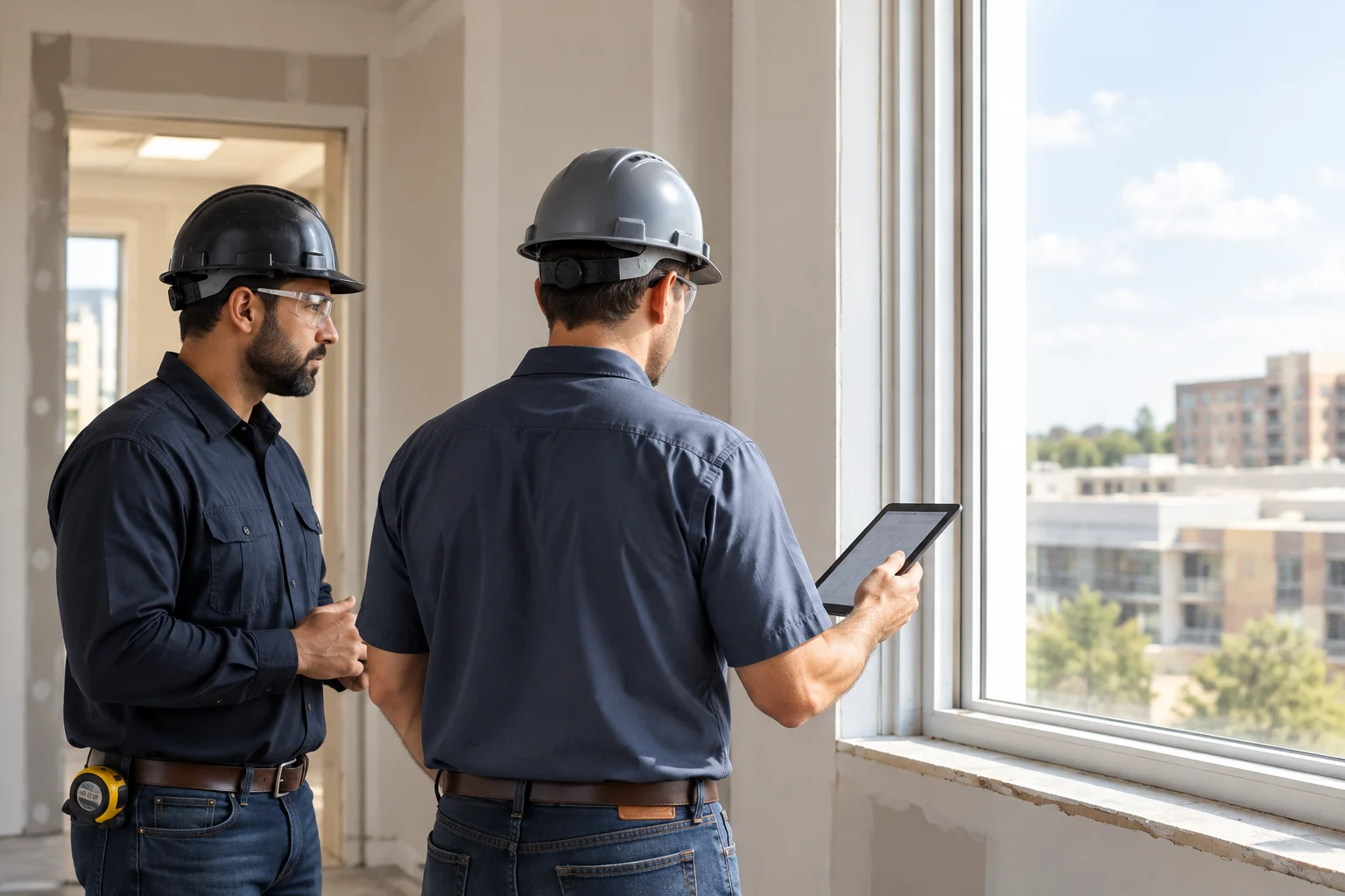 Restoration professionals documenting property