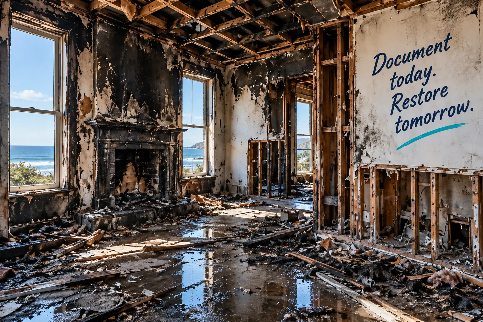 Fire and smoke damaged property interior
