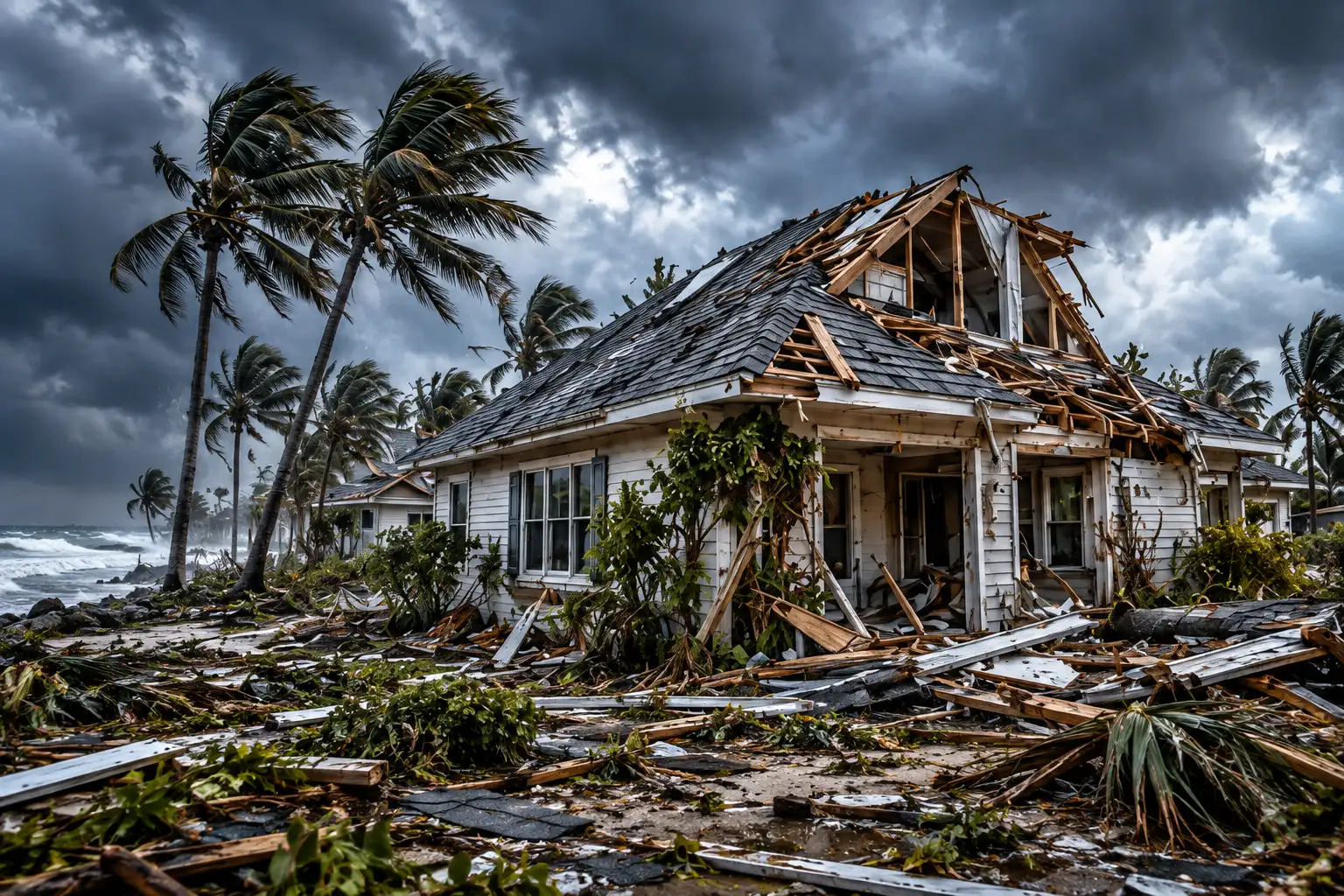 Coastal home damaged by a severe storm