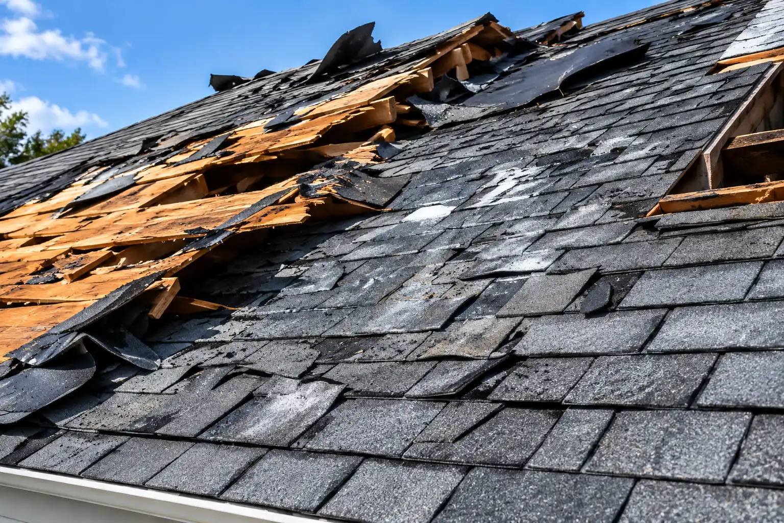 Wind damaged roof