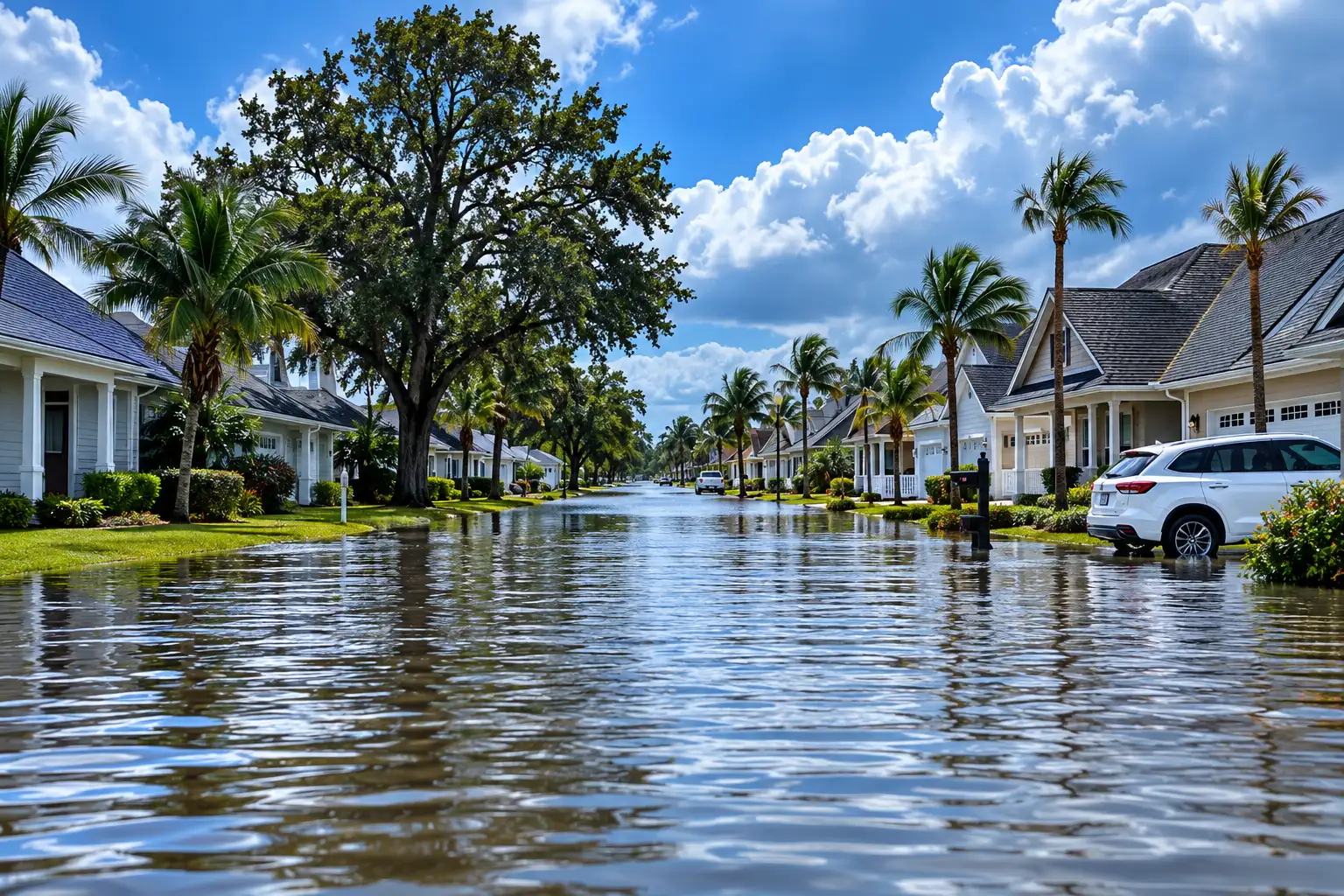 Flooded residential neighborhood