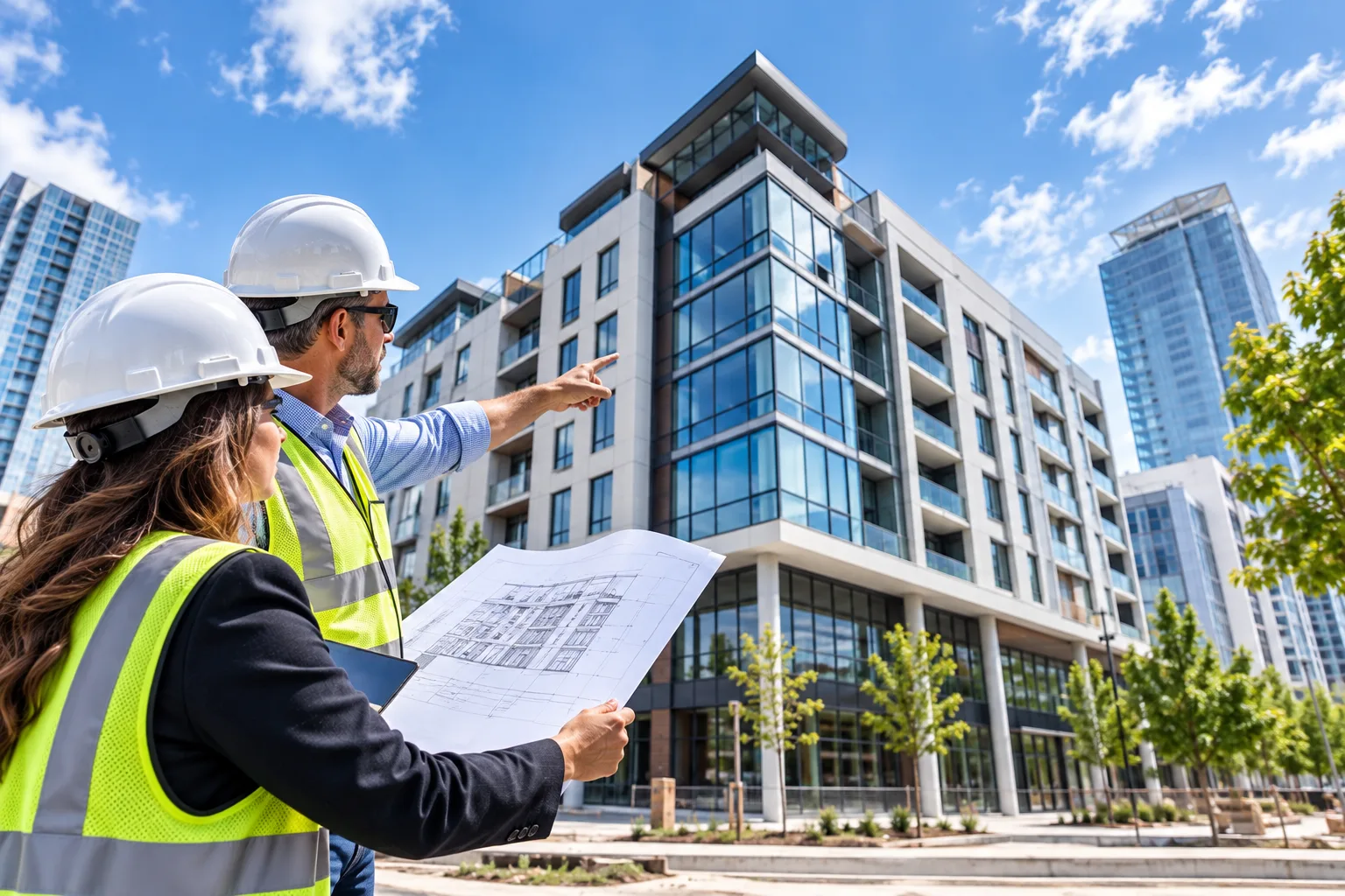 Architects and engineers reviewing a construction project