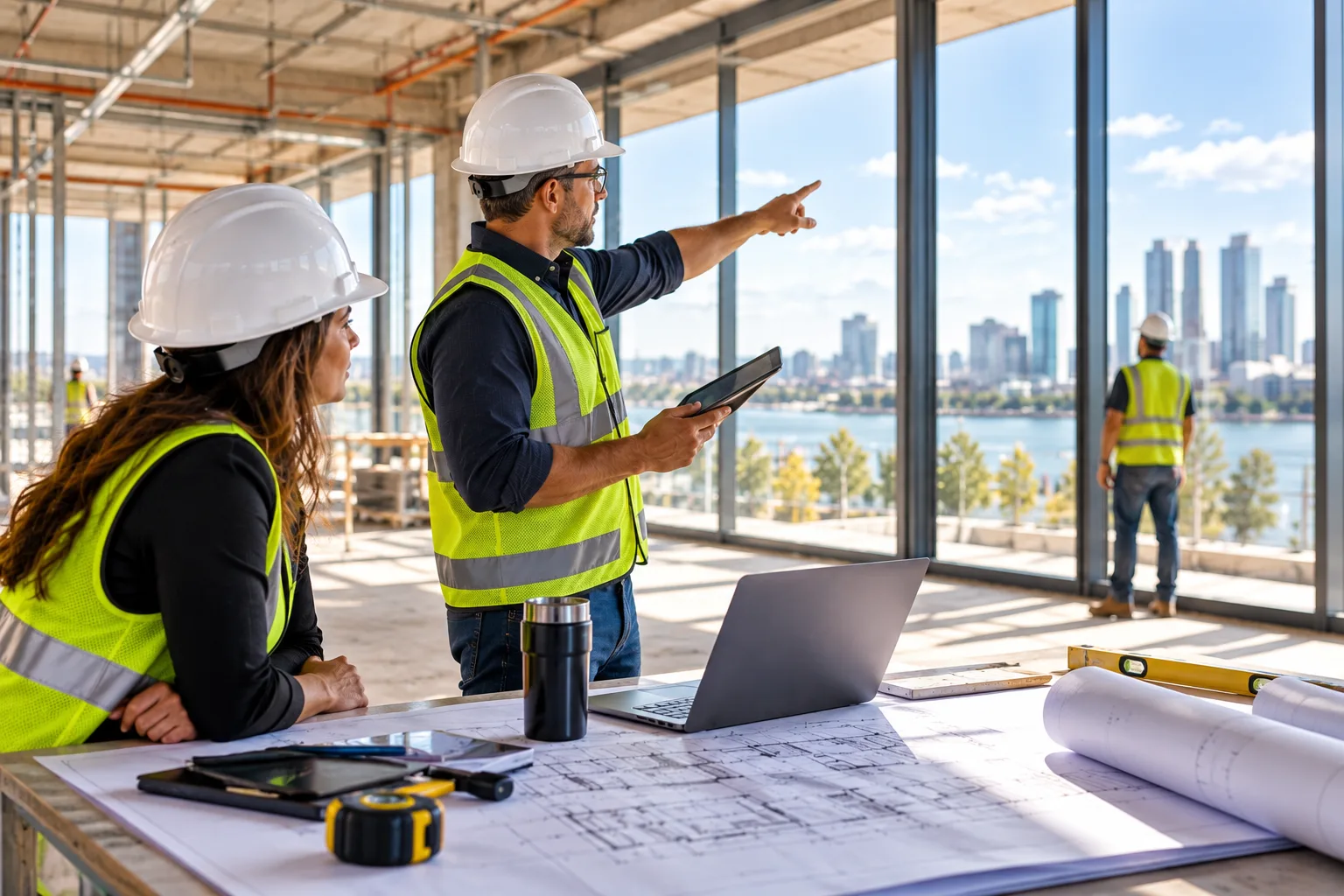 Construction project managers coordinating a jobsite