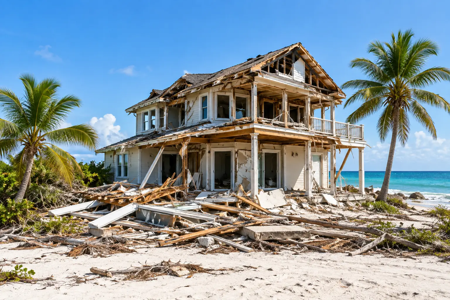 Storm damaged coastal house