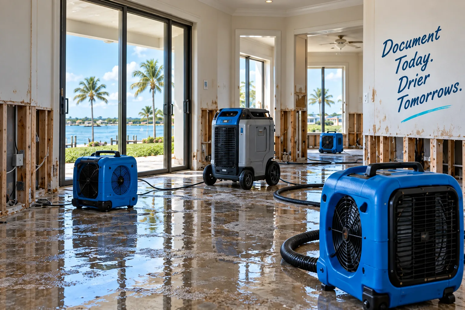 Water damaged property with professional drying equipment