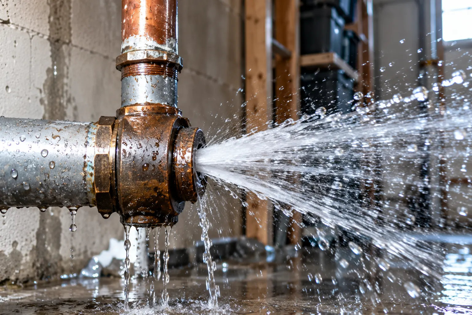 Burst pipe causing water damage