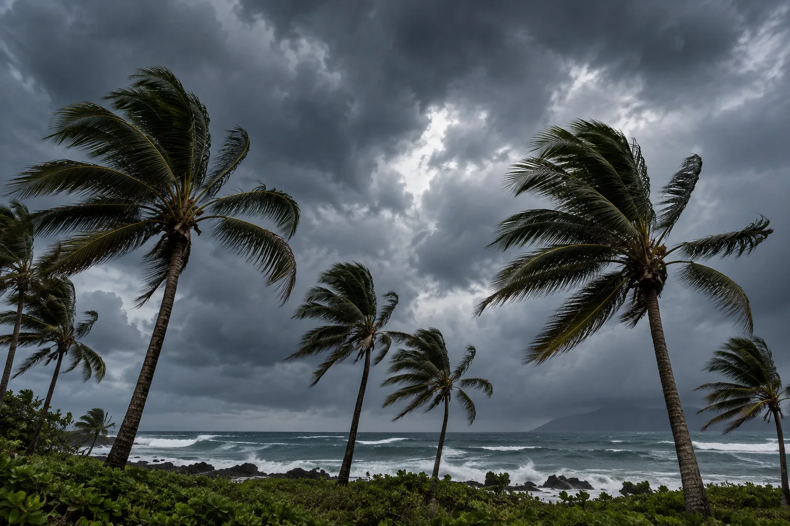 Palm trees during approaching storm